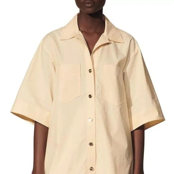 SANDRO Abby organic cotton-poplin shirt beige - Picture 4 of 8